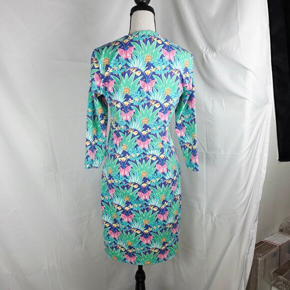 J.McLaughlin Womens XS Dress Blue Multi Tropical Butterfly Print Preppy - Picture 3 of 8